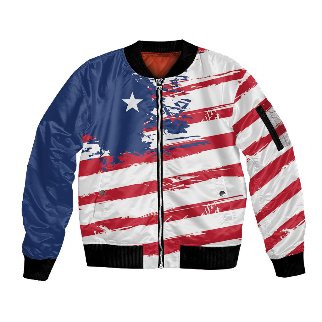 Liberia Flag Sleeve Zip Bomber Jacket Grunge Stylized LT01 Unisex Multicolor - Polynesian Pride