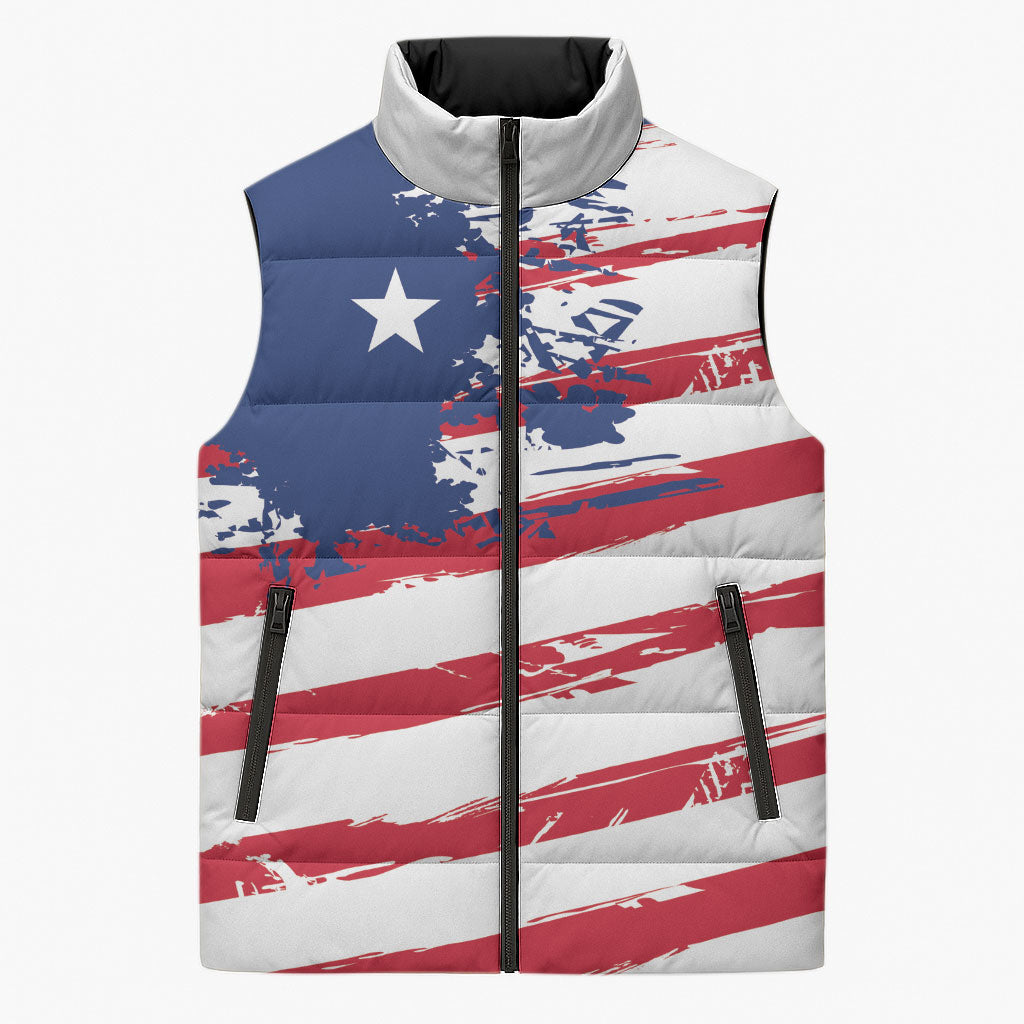 Liberia Flag Sleeveless Puffer Jacket Grunge Stylized LT01 Unisex Multicolor - Polynesian Pride