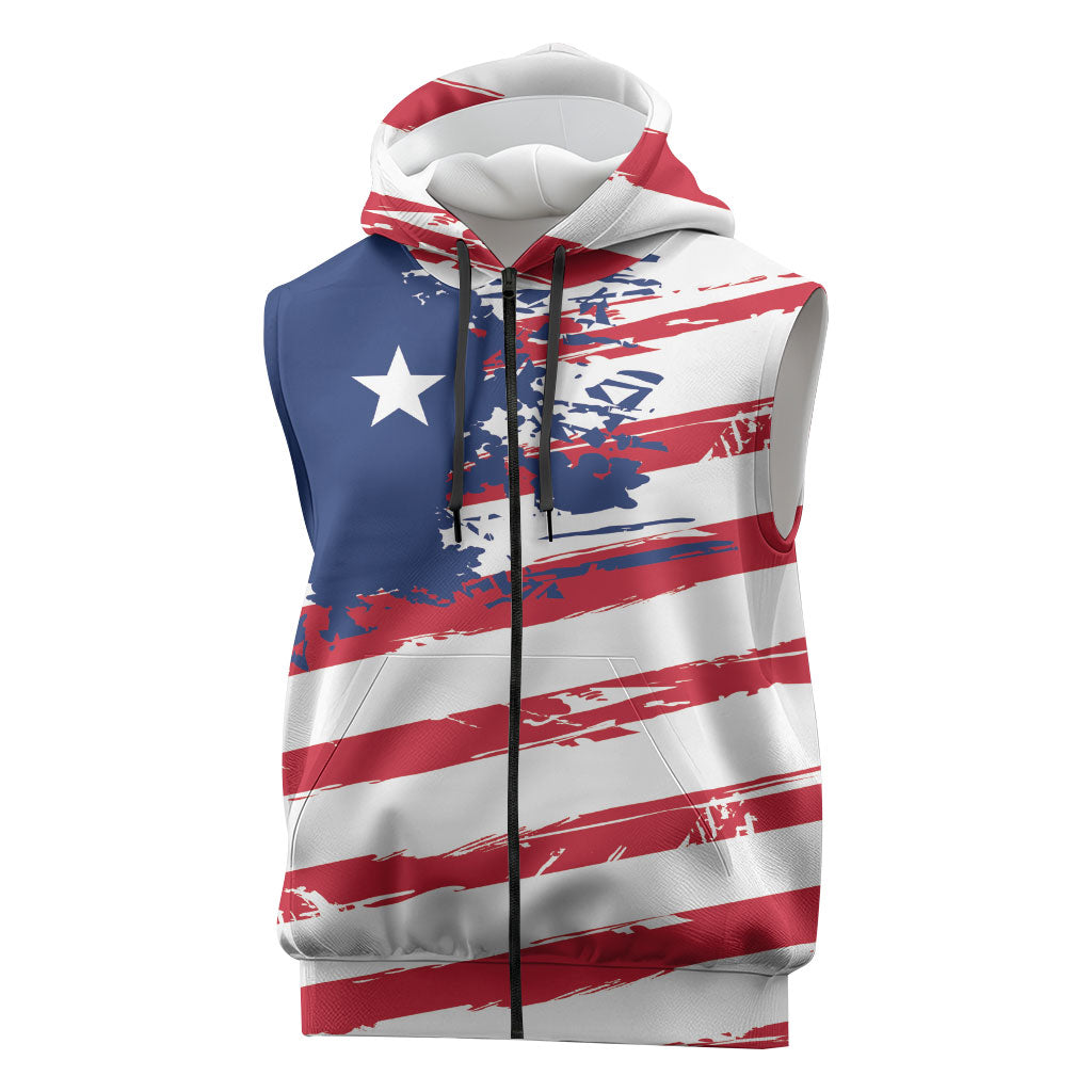 Liberia Flag Sleeveless Zip Hoodie Grunge Stylized LT01 Multicolor - Polynesian Pride