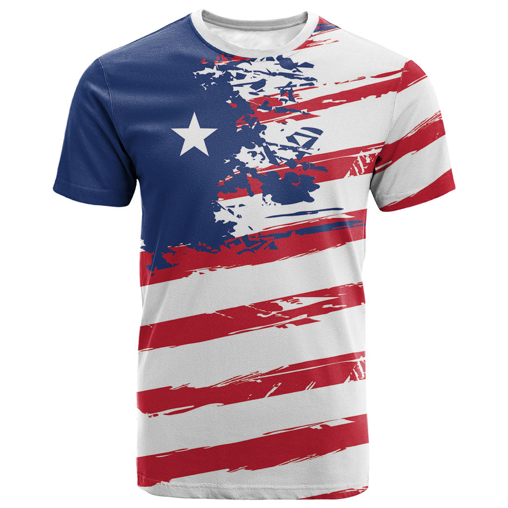 Liberia Flag T shirt Grunge Stylized LT01 Multicolor - Polynesian Pride