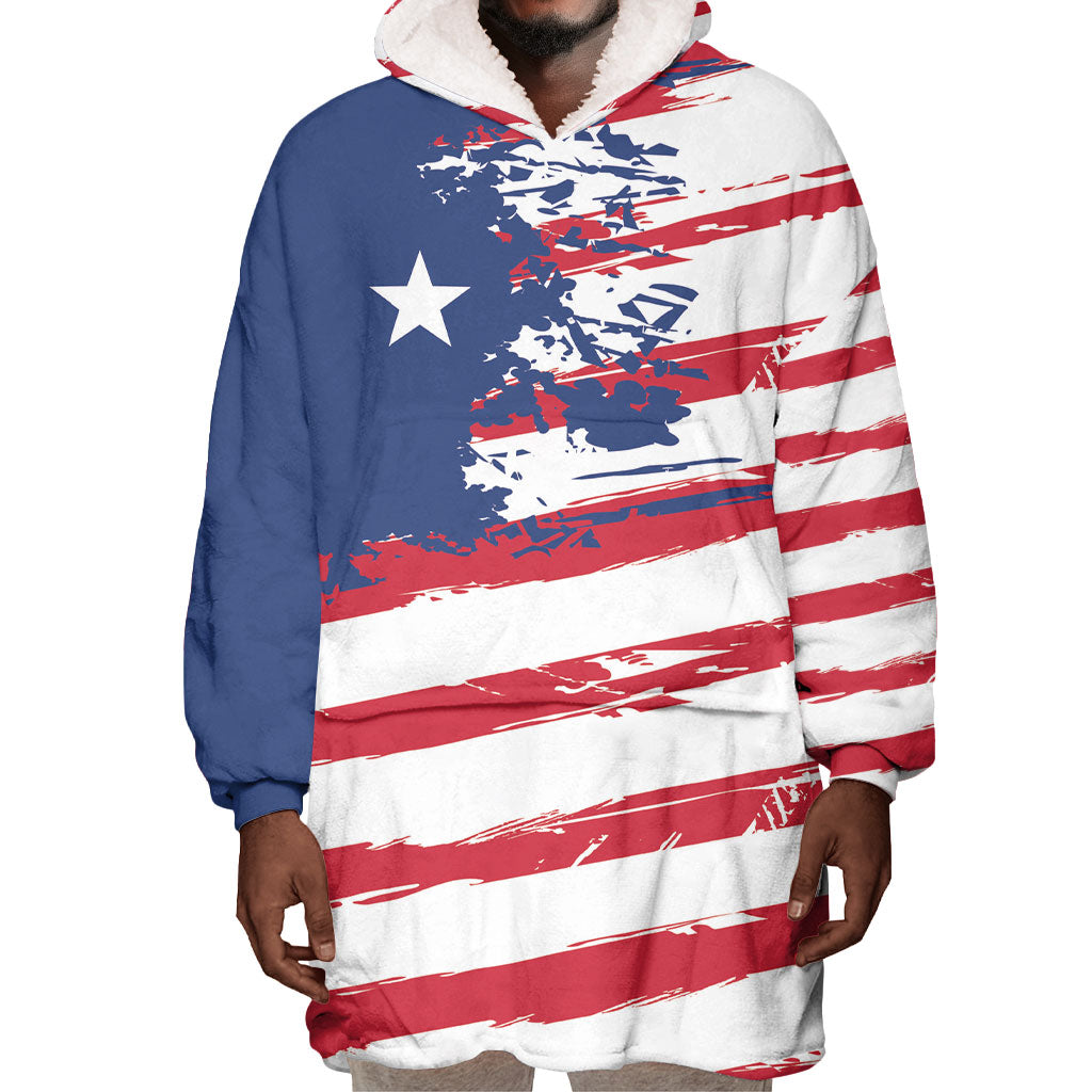 Liberia Flag Wearable Blanket Hoodie Grunge Stylized LT01 One Size Multicolor - Polynesian Pride