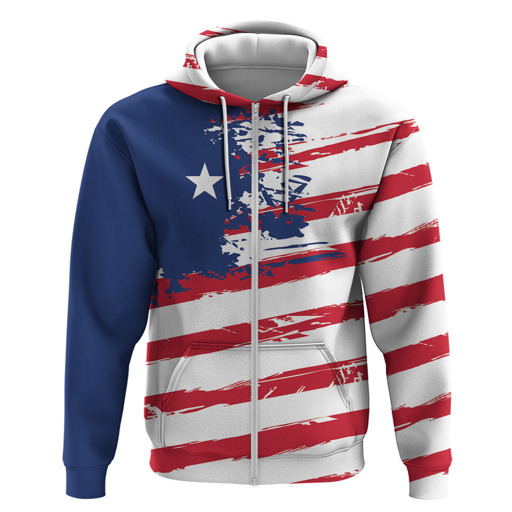 Liberia Flag Zip Hoodie Grunge Stylized LT01 Zip Hoodie Multicolor - Polynesian Pride