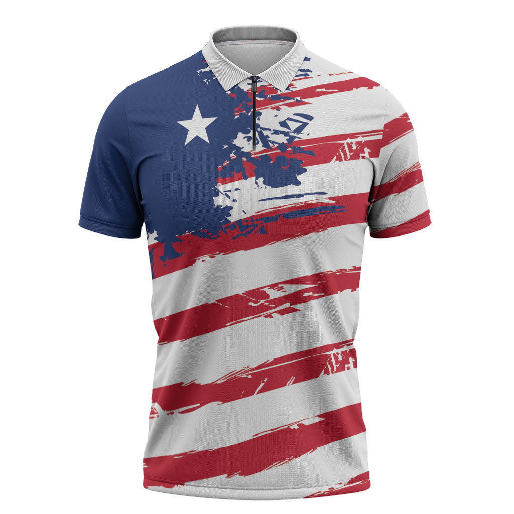Liberia Flag Zipper Polo Shirt Grunge Stylized LT01 Multicolor - Polynesian Pride