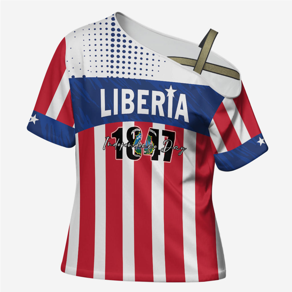 Personalized Liberia 1847 Cross Shoulder Shirt Happy Independence Day