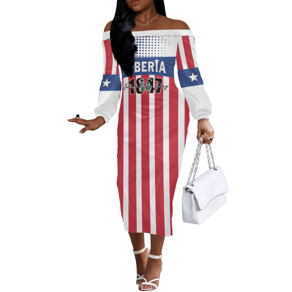Personalized Liberia 1847 Off The Shoulder Long Sleeve Dress Happy Independence Day