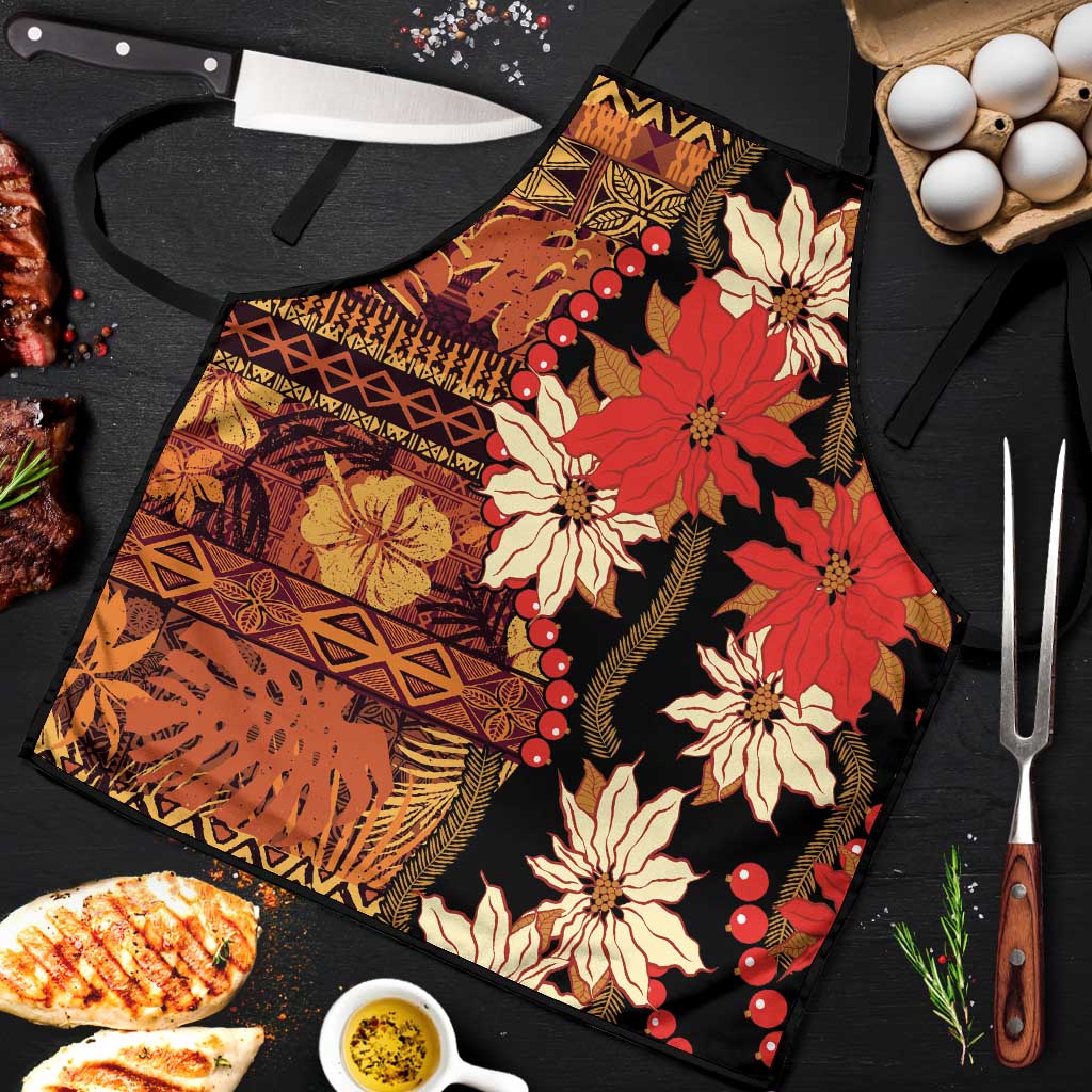 Hawaii Christmas Poinsettia Lei Apron Tapa Pattern LT01 Brown - Polynesian Pride