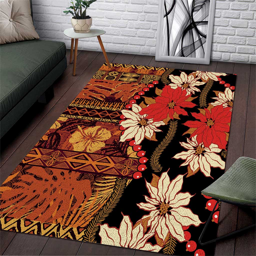 Hawaii Christmas Poinsettia Lei Area Rug Tapa Pattern - Polynesian Pride