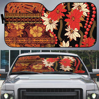 Hawaii Christmas Poinsettia Lei Auto Sun Shade Tapa Pattern LT01 Brown - Polynesian Pride