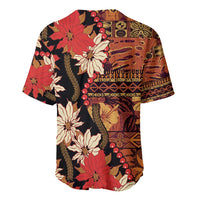 Hawaii Christmas Poinsettia Lei Baseball Jersey Tapa Pattern - Polynesian Pride