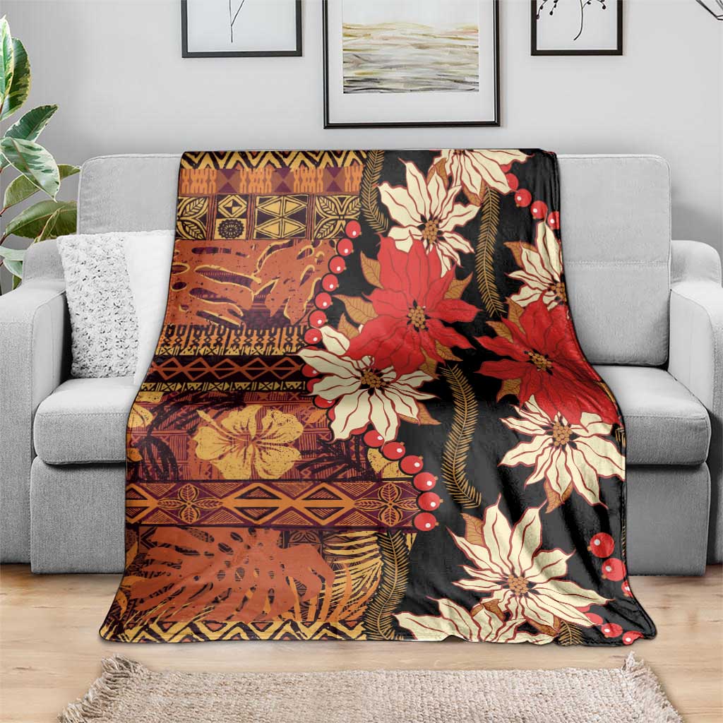 Hawaii Christmas Poinsettia Lei Blanket Tapa Pattern - Polynesian Pride