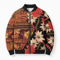 Hawaii Christmas Poinsettia Lei Bomber Puffer Jacket Tapa Pattern LT01 Unisex Brown - Polynesian Pride