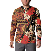 Hawaii Christmas Poinsettia Lei Button Sweatshirt Tapa Pattern - Polynesian Pride