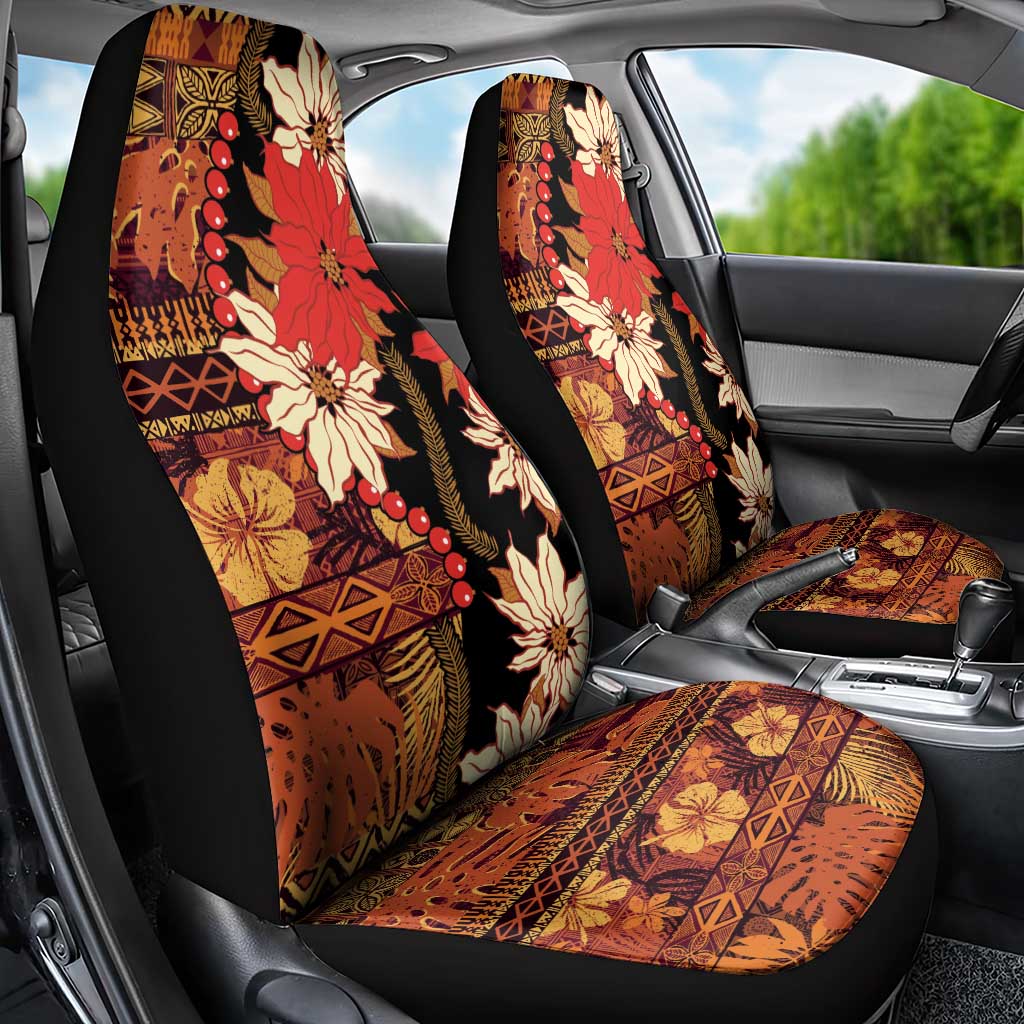 Hawaii Christmas Poinsettia Lei Car Seat Cover Tapa Pattern - Polynesian Pride