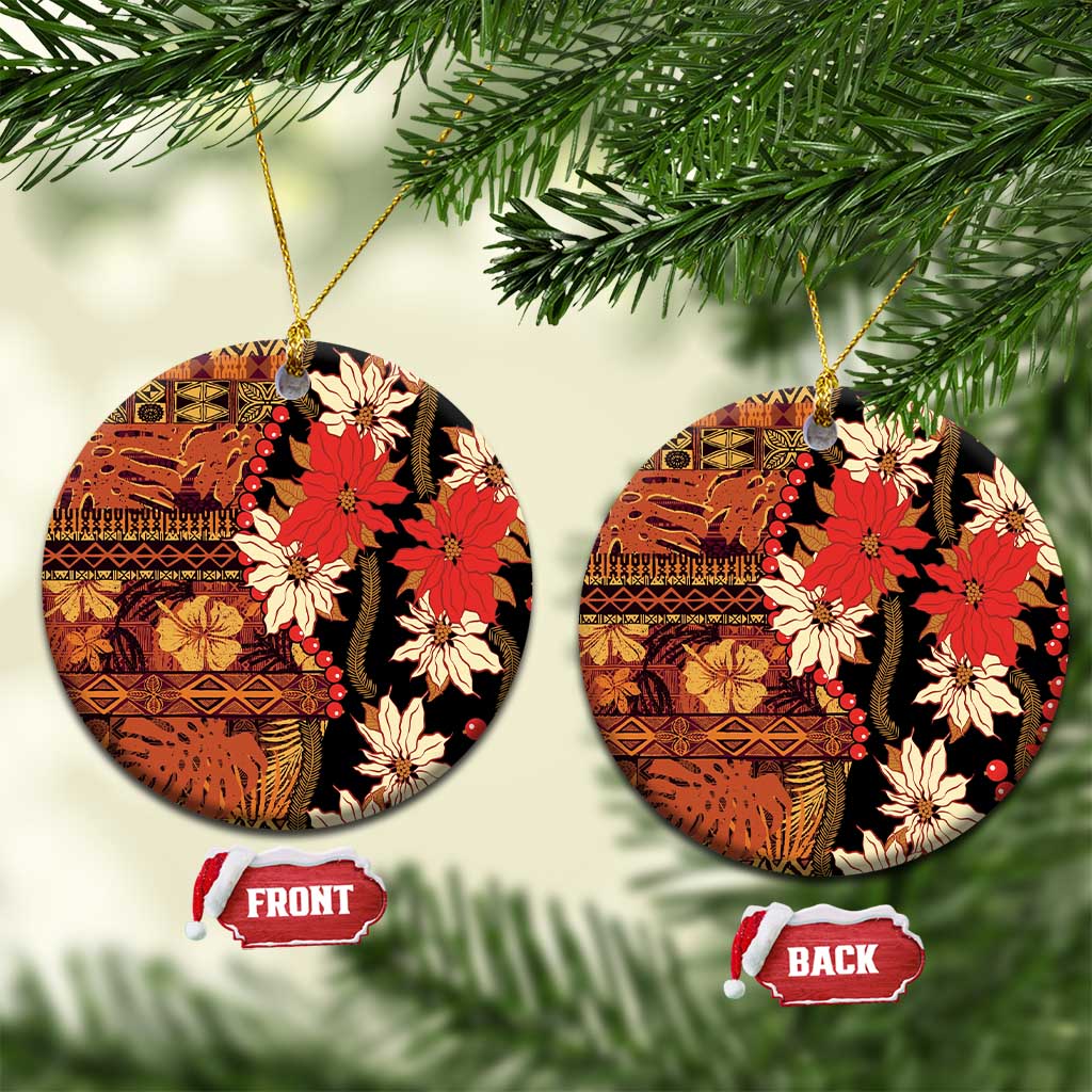Hawaii Christmas Poinsettia Lei Ceramic Ornament Tapa Pattern - Polynesian Pride