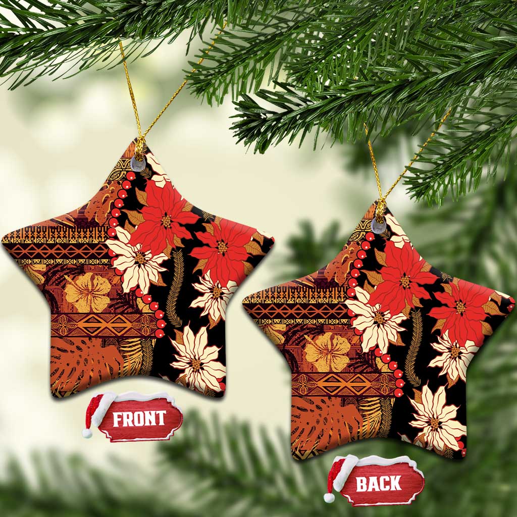 Hawaii Christmas Poinsettia Lei Ceramic Ornament Tapa Pattern - Polynesian Pride