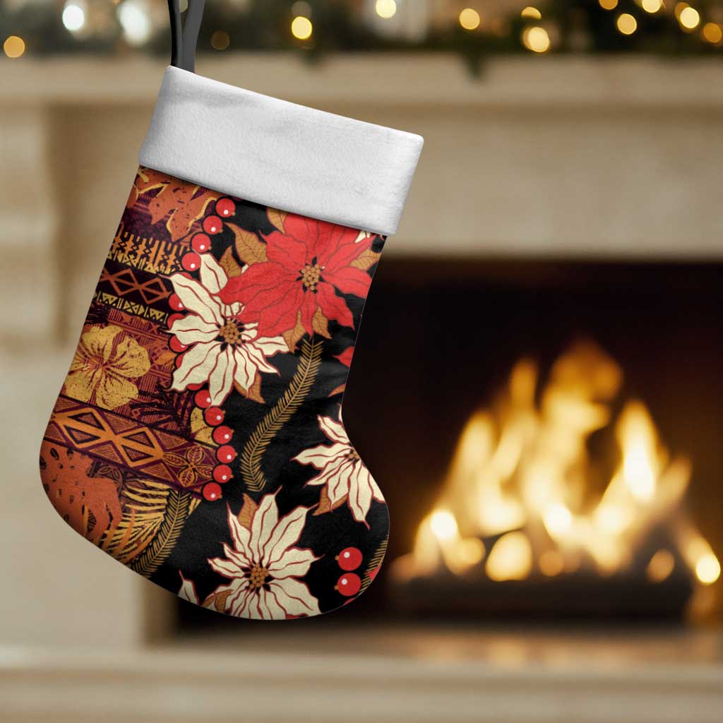 Hawaii Christmas Poinsettia Lei Christmas Stocking Tapa Pattern - Polynesian Pride