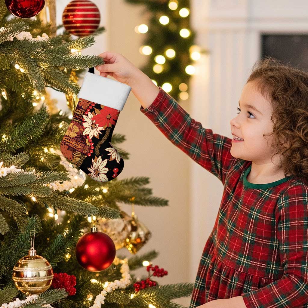 Hawaii Christmas Poinsettia Lei Christmas Stocking Tapa Pattern - Polynesian Pride