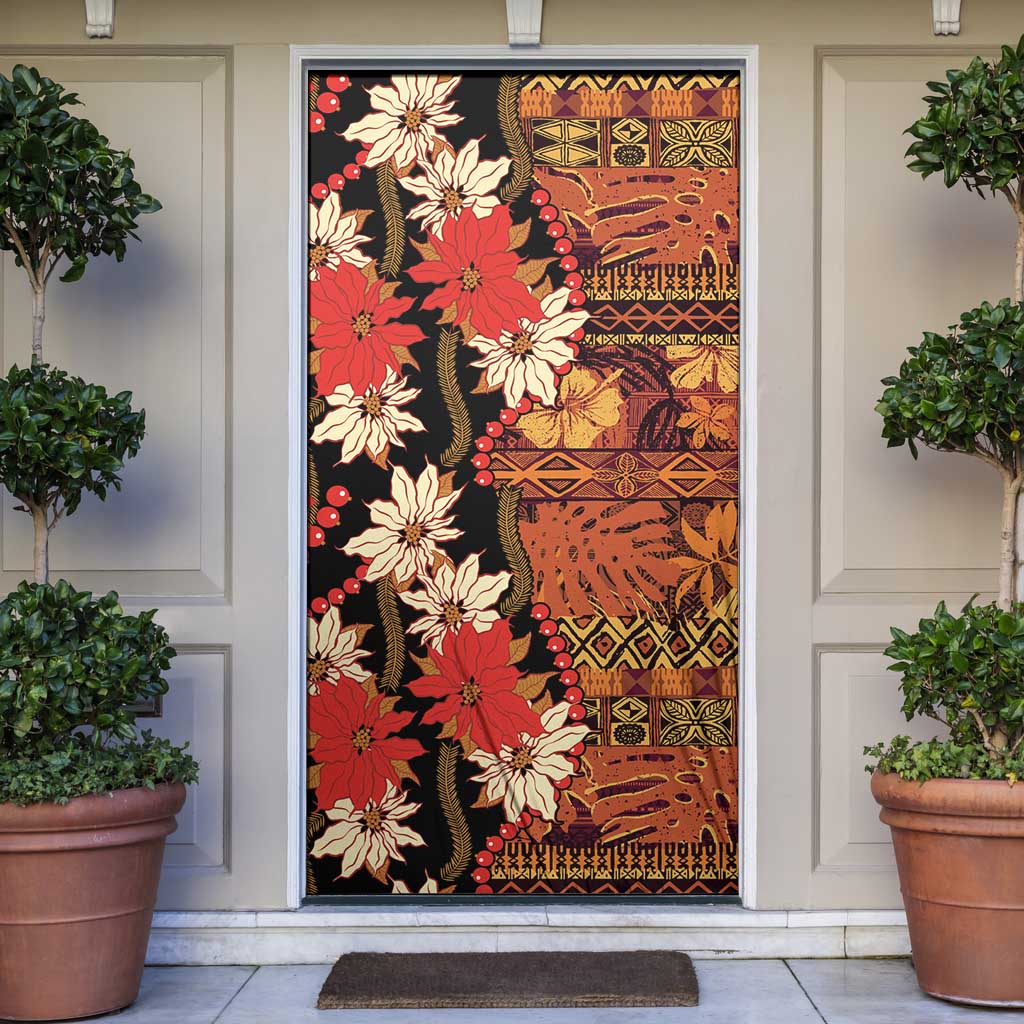 Hawaii Christmas Poinsettia Lei Door Cover Tapa Pattern LT01 Brown - Polynesian Pride