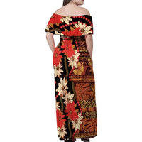 Hawaii Christmas Poinsettia Lei Family Matching Off Shoulder Maxi Dress and Hawaiian Shirt Tapa Pattern - Polynesian Pride