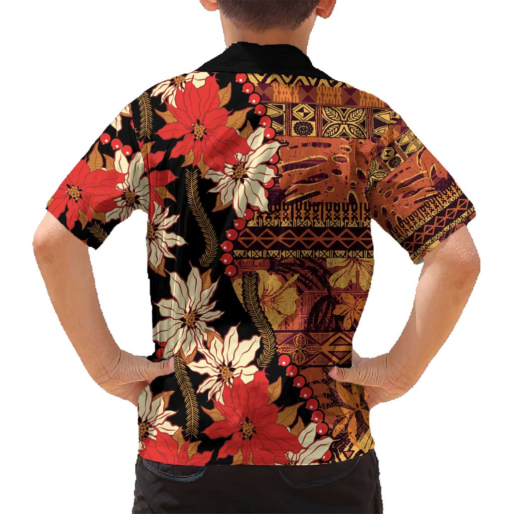 Hawaii Christmas Poinsettia Lei Family Matching Puletasi and Hawaiian Shirt Tapa Pattern LT01 - Polynesian Pride