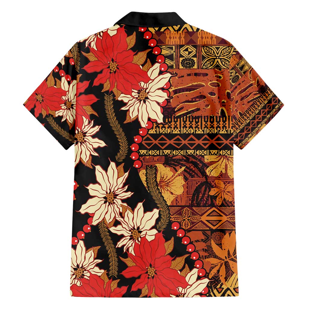 Hawaii Christmas Poinsettia Lei Family Matching Summer Maxi Dress and Hawaiian Shirt Tapa Pattern - Polynesian Pride