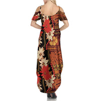 Hawaii Christmas Poinsettia Lei Family Matching Summer Maxi Dress and Hawaiian Shirt Tapa Pattern - Polynesian Pride