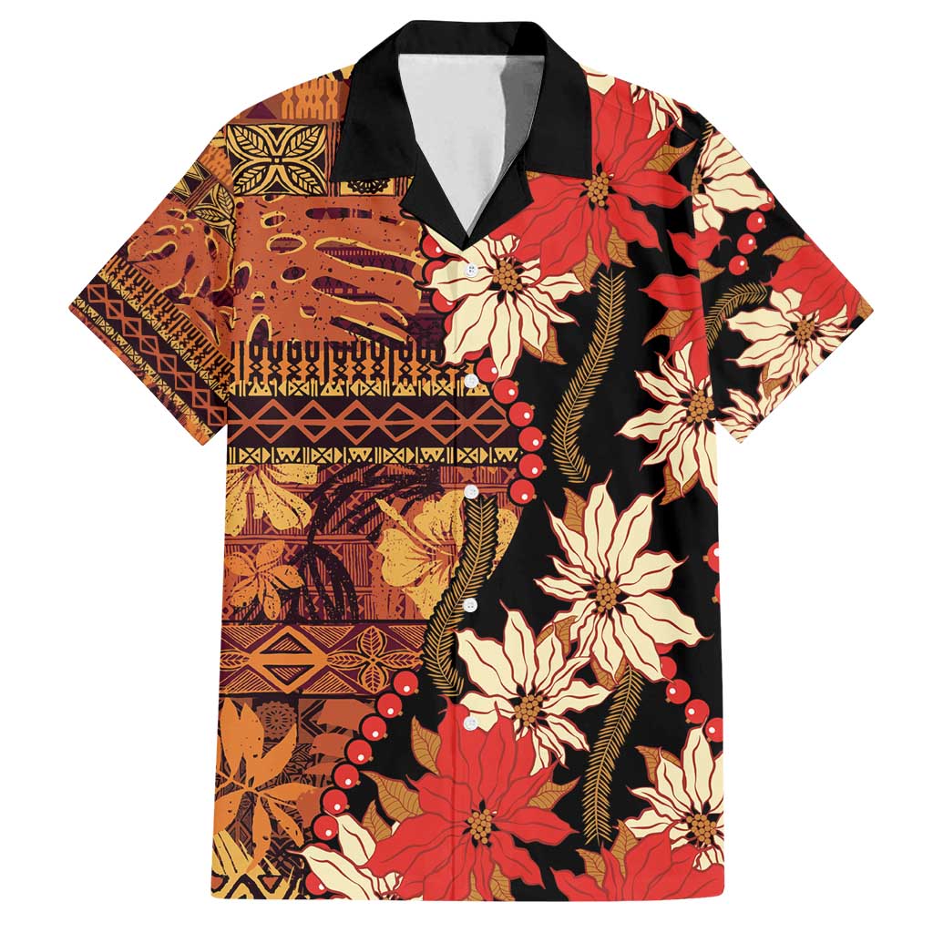 Hawaii Christmas Poinsettia Lei Family Matching Tank Maxi Dress and Hawaiian Shirt Tapa Pattern - Polynesian Pride