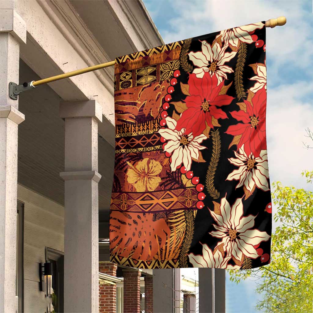 Hawaii Christmas Poinsettia Lei Garden Flag Tapa Pattern - Polynesian Pride