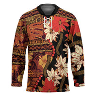 Hawaii Christmas Poinsettia Lei Hockey Jersey Tapa Pattern - Polynesian Pride