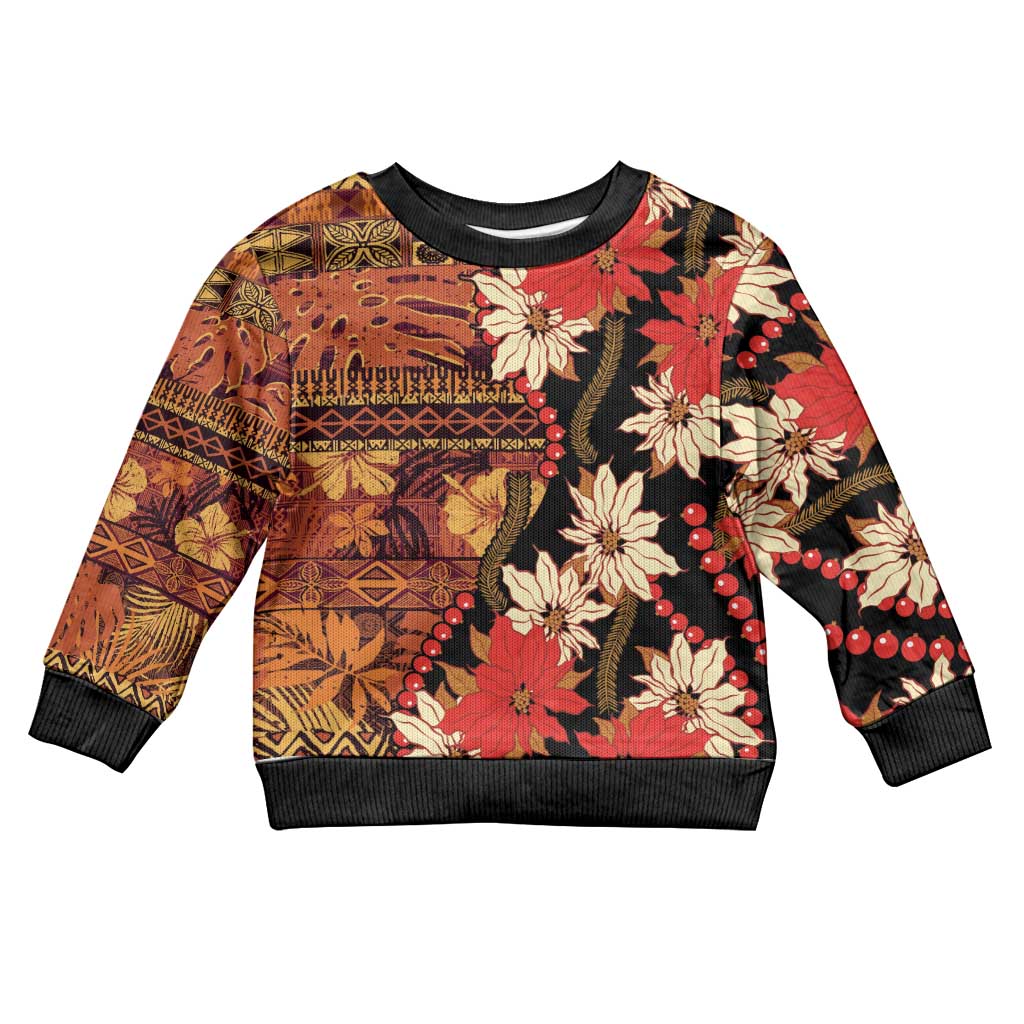 Hawaii Christmas Poinsettia Lei Kid Ugly Christmas Sweater Tapa Pattern - Polynesian Pride