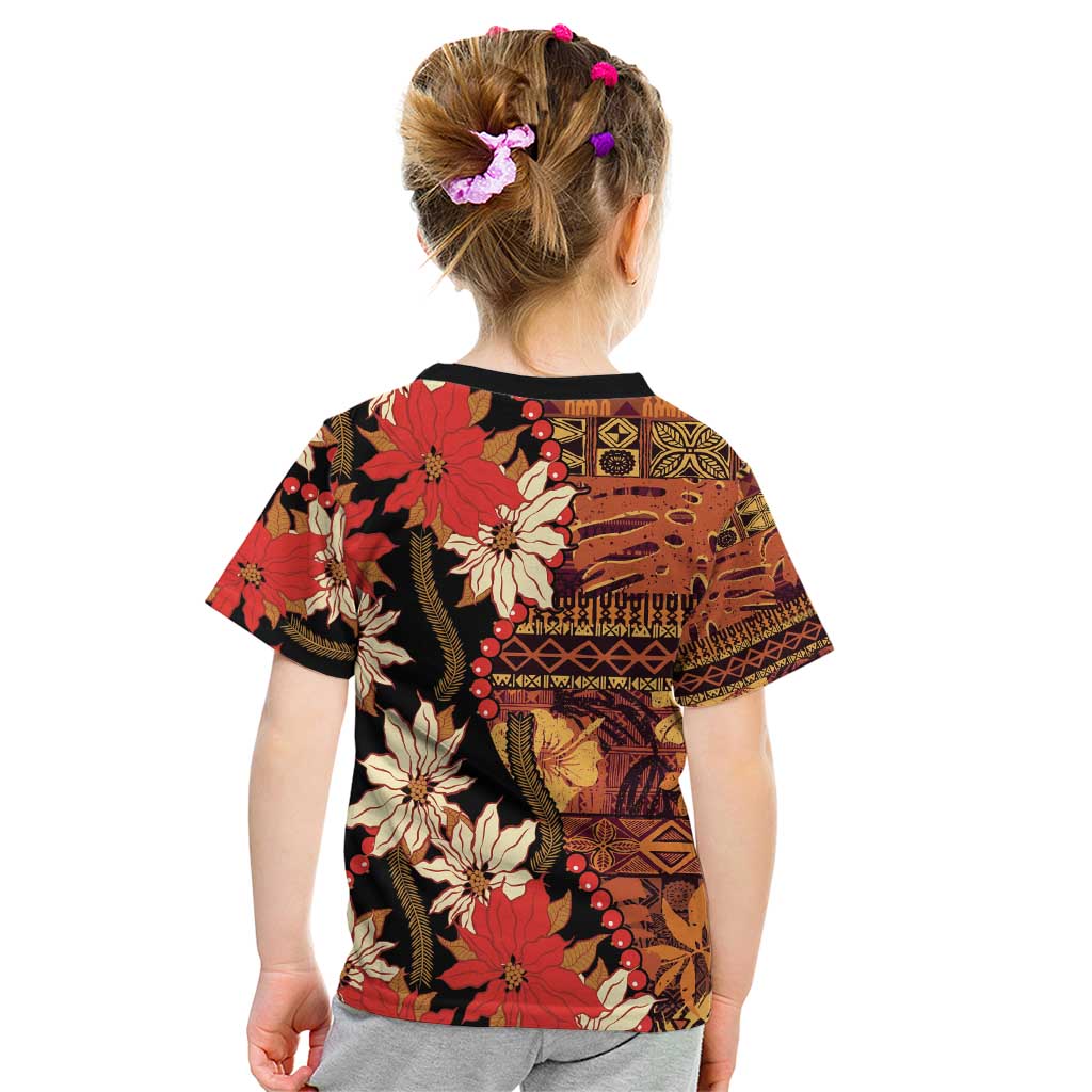 Hawaii Christmas Poinsettia Lei Kid T Shirt Tapa Pattern - Polynesian Pride