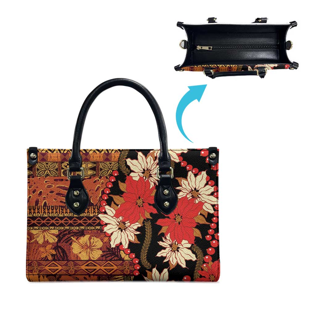 Hawaii Christmas Poinsettia Lei Leather Bag Tapa Pattern - Polynesian Pride