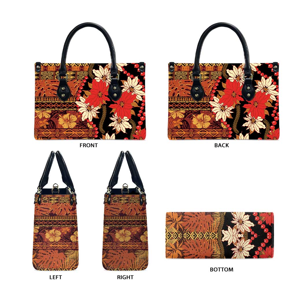 Hawaii Christmas Poinsettia Lei Leather Bag Tapa Pattern - Polynesian Pride
