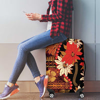 Hawaii Christmas Poinsettia Lei Luggage Cover Tapa Pattern - Polynesian Pride
