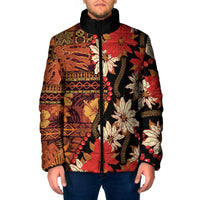 Hawaii Christmas Poinsettia Lei Padded Jacket Tapa Pattern LT01 Men Brown - Polynesian Pride