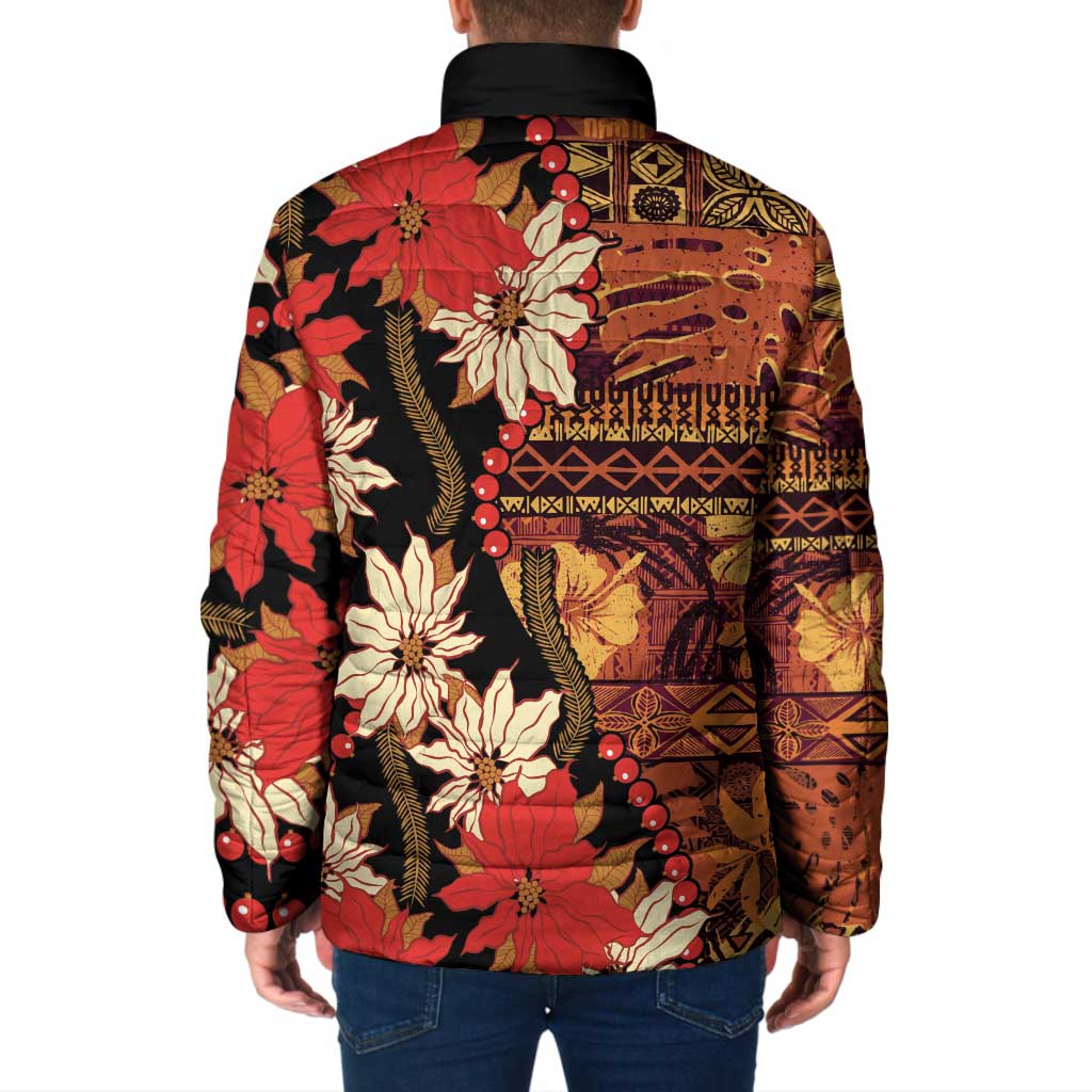 Hawaii Christmas Poinsettia Lei Padded Jacket Tapa Pattern LT01 - Polynesian Pride