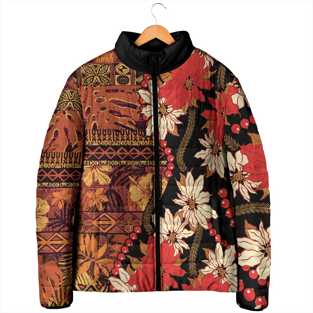 Hawaii Christmas Poinsettia Lei Padded Jacket Tapa Pattern LT01 - Polynesian Pride