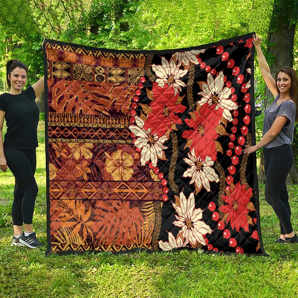 Hawaii Christmas Poinsettia Lei Quilt Tapa Pattern - Polynesian Pride