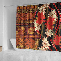 Hawaii Christmas Poinsettia Lei Shower Curtain Tapa Pattern - Polynesian Pride