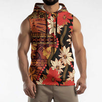 Hawaii Christmas Poinsettia Lei Sleeveless Hoodie Tapa Pattern - Polynesian Pride