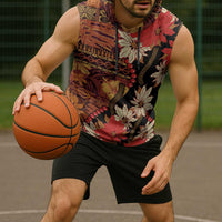 Hawaii Christmas Poinsettia Lei Sleeveless Hoodie Tapa Pattern - Polynesian Pride