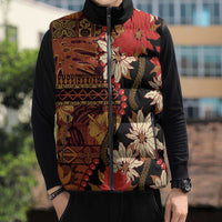 Hawaii Christmas Poinsettia Lei Sleeveless Puffer Jacket Tapa Pattern LT01 - Polynesian Pride