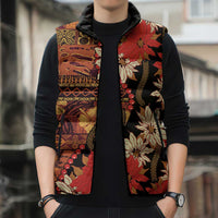 Hawaii Christmas Poinsettia Lei Sleeveless Puffer Jacket Tapa Pattern LT01 - Polynesian Pride