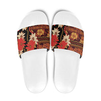 Hawaii Christmas Poinsettia Lei Slide Sandals Tapa Pattern - Polynesian Pride