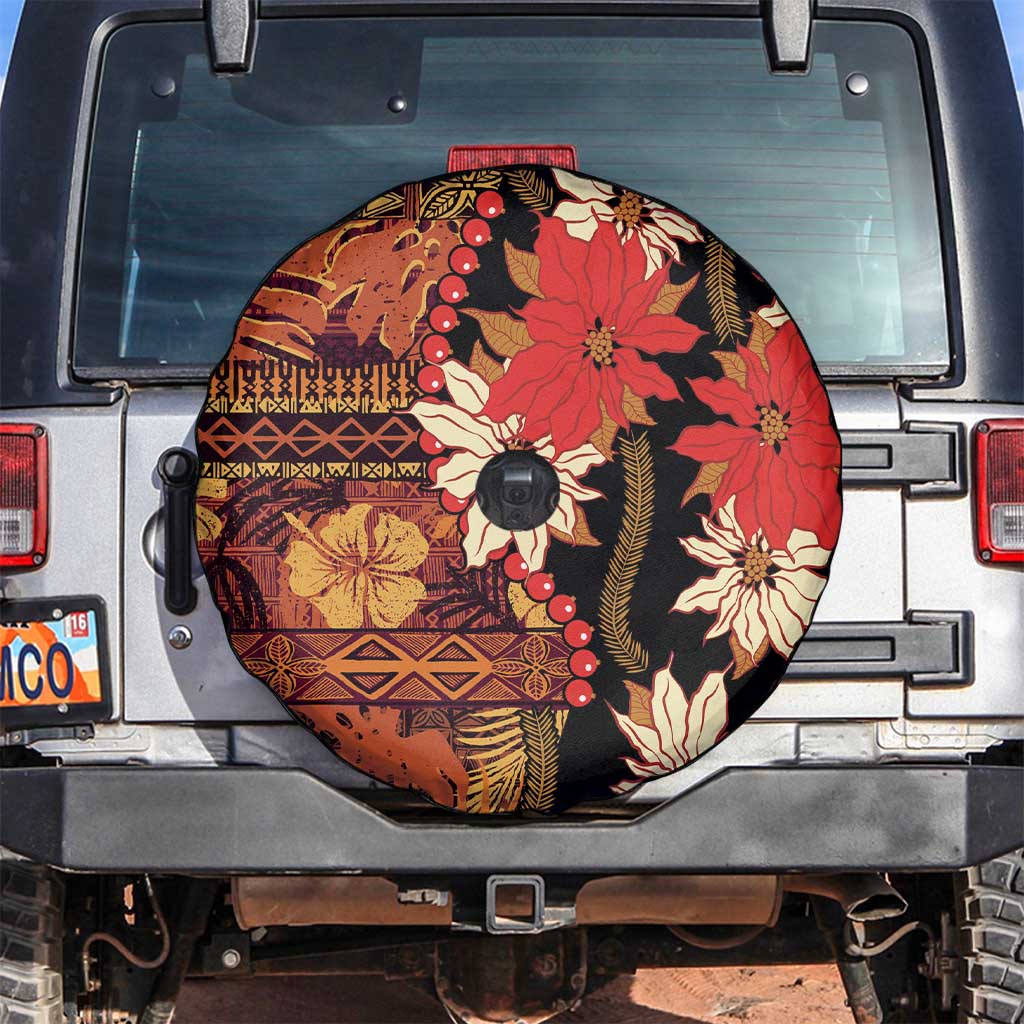 Hawaii Christmas Poinsettia Lei Spare Tire Cover Tapa Pattern - Polynesian Pride