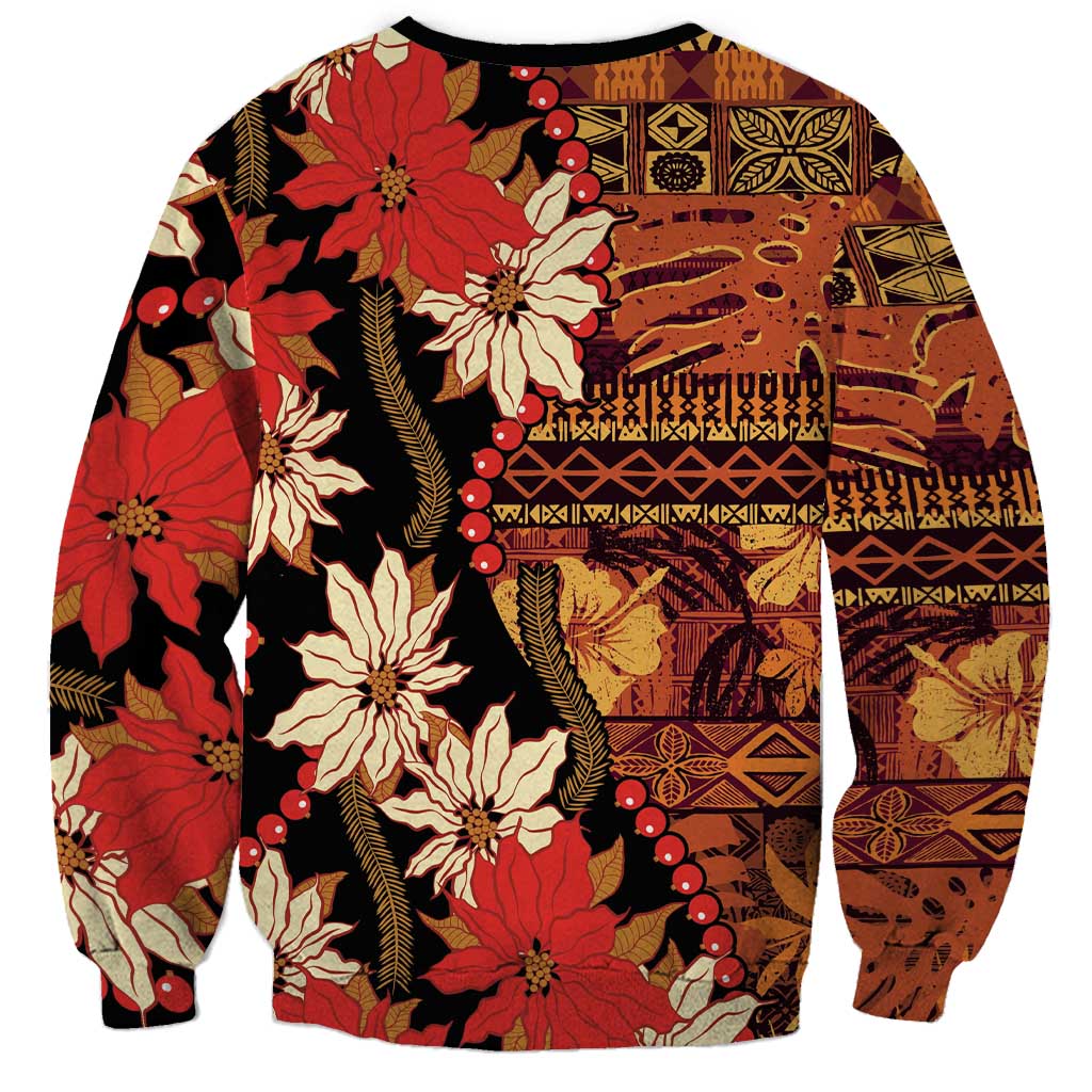 Hawaii Christmas Poinsettia Lei Sweatshirt Tapa Pattern - Polynesian Pride