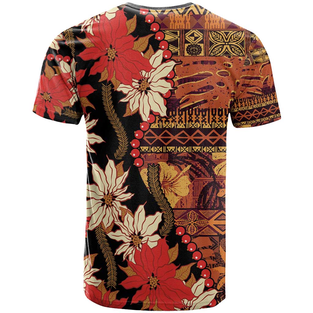 Hawaii Christmas Poinsettia Lei T Shirt Tapa Pattern - Polynesian Pride