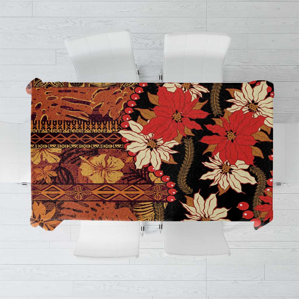 Hawaii Christmas Poinsettia Lei Tablecloth Tapa Pattern LT01 Brown - Polynesian Pride