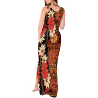Hawaii Christmas Poinsettia Lei Tank Maxi Dress Tapa Pattern - Polynesian Pride