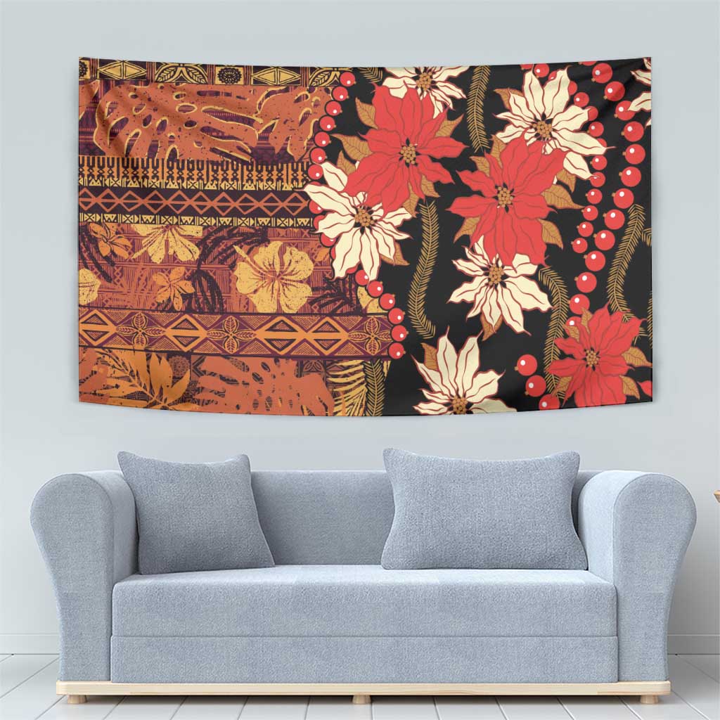 Hawaii Christmas Poinsettia Lei Tapestry Tapa Pattern - Polynesian Pride